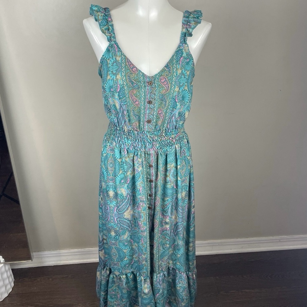 Anthropologie Boemo Turquoise and Pink Paisley Maxi Dress